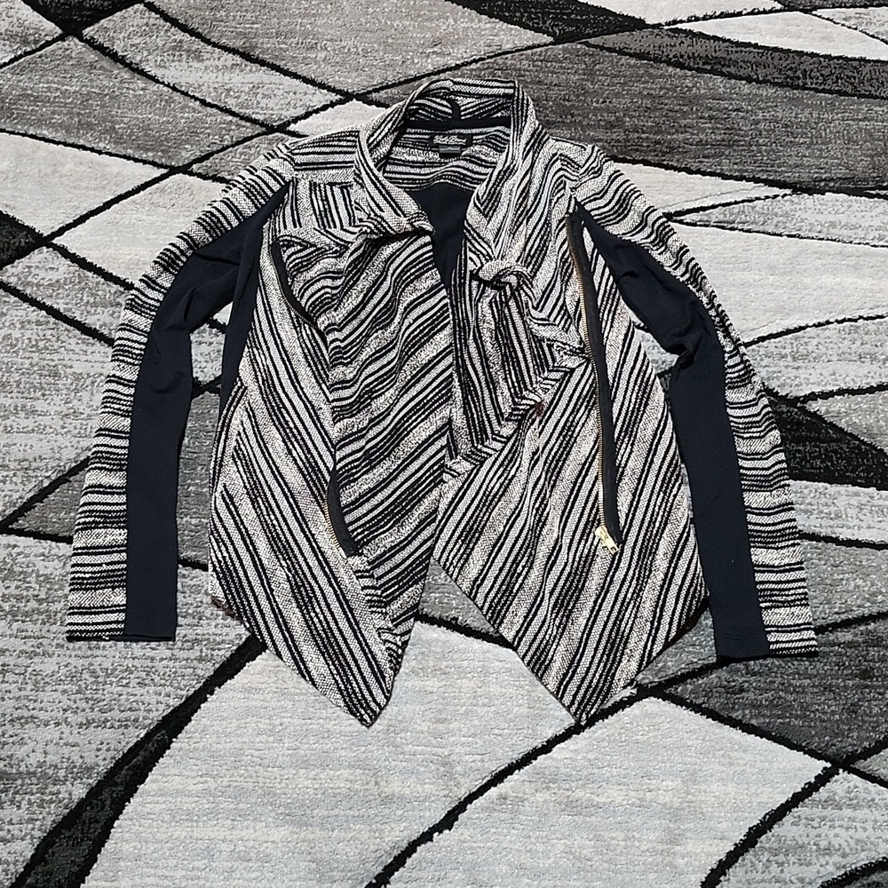 LUCKY BRAND STRIPED KNIT FULL-ZIP POCKETS LIGHT-WEIGHT MOTO JACKET MEDIUM